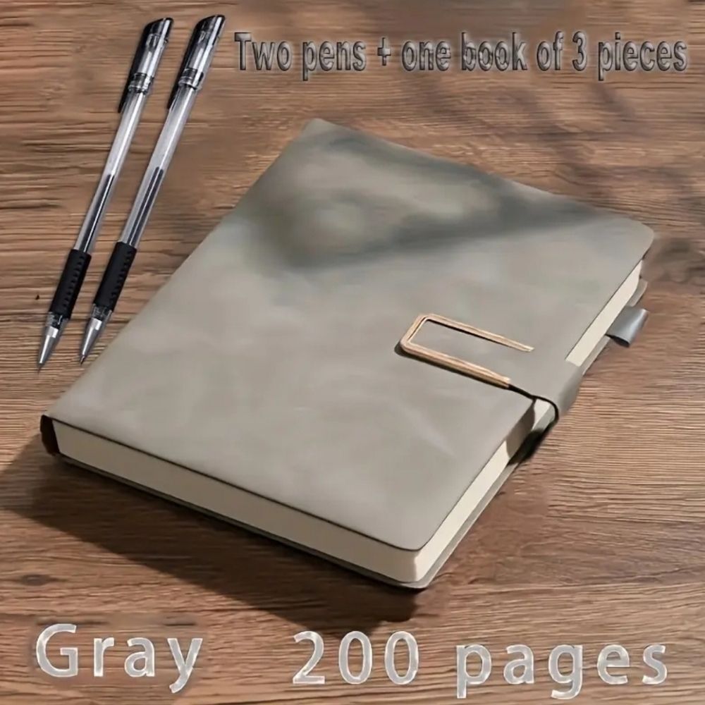 Gray journal lined pages diary with Pens